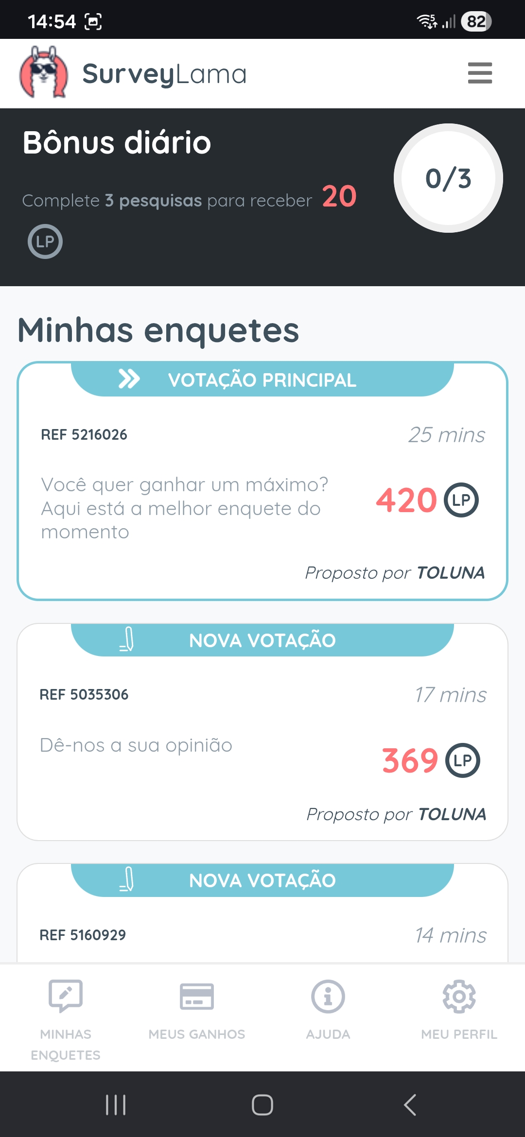 Surveylama em português - Tela 1