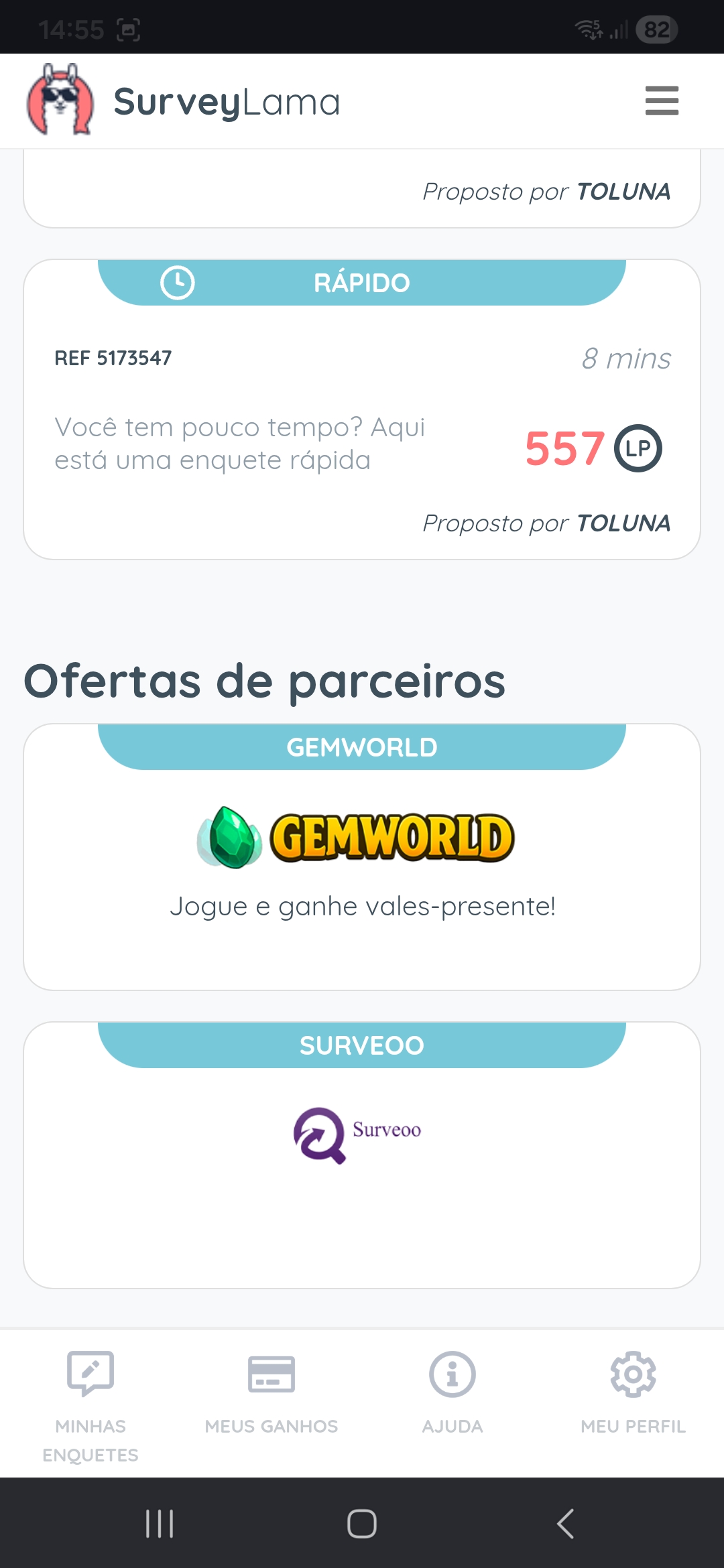 Surveylama em português - Tela 2